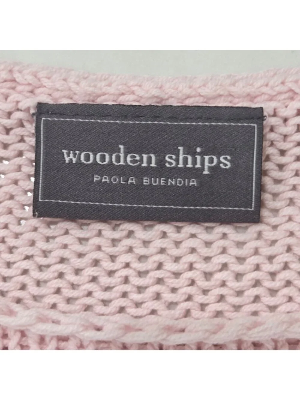 Wooden Ships American Flag Heart Sweater Top L Pink Open Knit Short Sleeve Beach - Picture 8 of 9